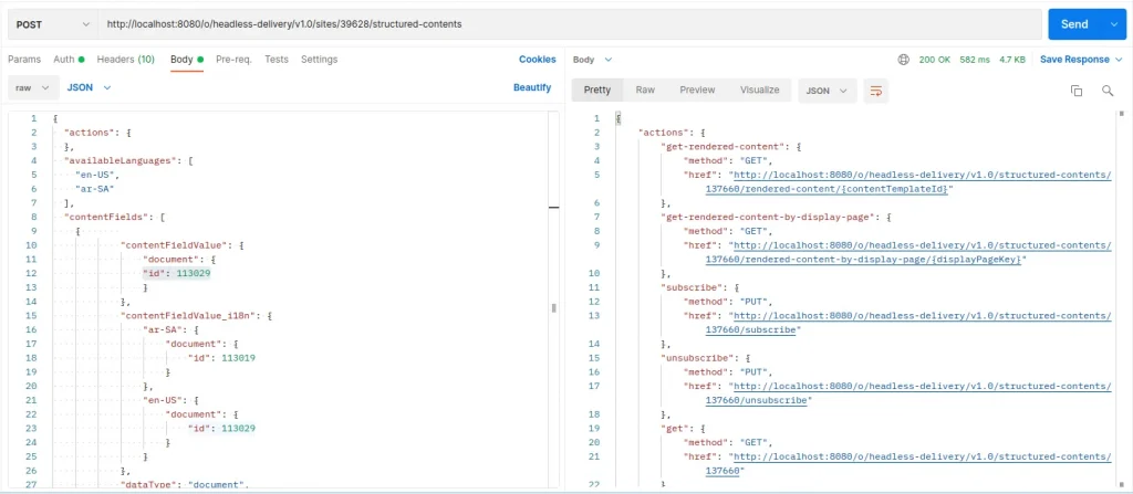 API request and response in JSON format