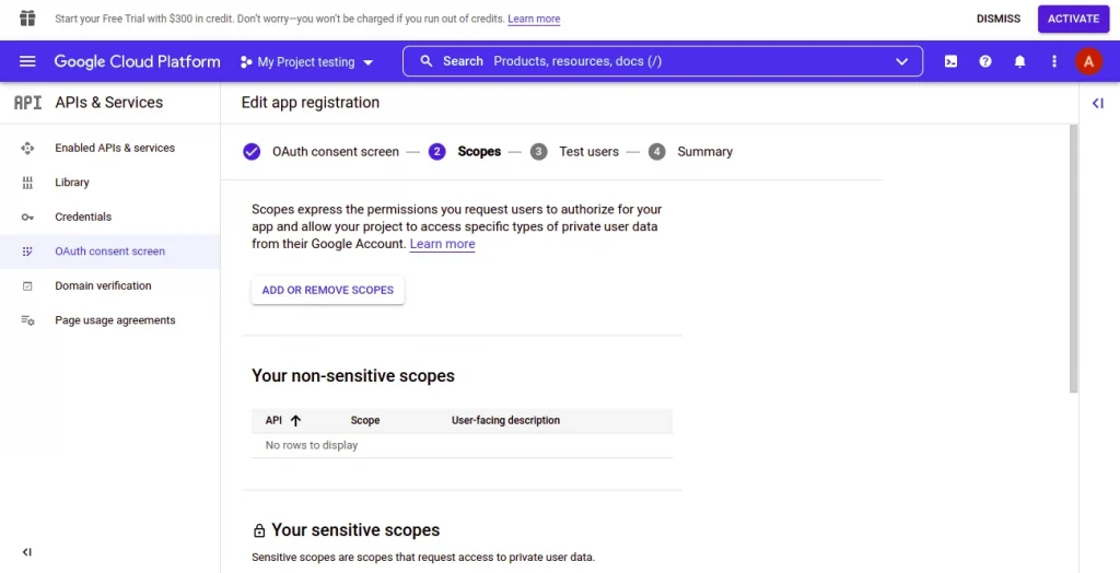 Google drive API manage screen